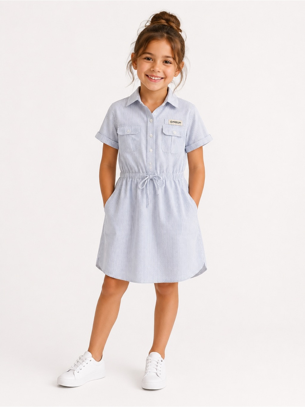 Magellan Outdoors Classic Fit Blue and White Stripped Dress